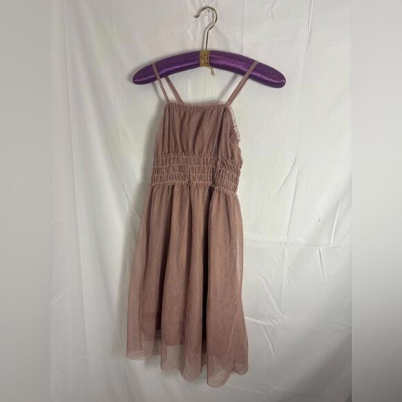 GAP Dresses & Skirts - Dusty Rose Glitter Polka Dot Babydoll Cross back Mesh Fairy Midi Dress Size S-M